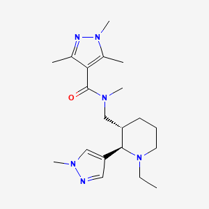molecular formula C20H32N6O B6818080 N-[[(2R,3S)-1-ethyl-2-(1-methylpyrazol-4-yl)piperidin-3-yl]methyl]-N,1,3,5-tetramethylpyrazole-4-carboxamide 