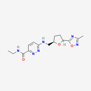 molecular formula C15H20N6O3 B6818220 N-ethyl-6-[[(2R,5S)-5-(3-methyl-1,2,4-oxadiazol-5-yl)oxolan-2-yl]methylamino]pyridazine-3-carboxamide 