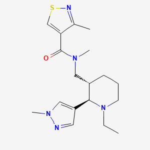 molecular formula C18H27N5OS B6818234 N-[[(2R,3S)-1-ethyl-2-(1-methylpyrazol-4-yl)piperidin-3-yl]methyl]-N,3-dimethyl-1,2-thiazole-4-carboxamide 