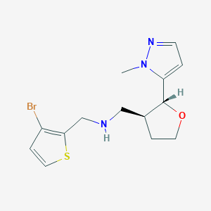 molecular formula C14H18BrN3OS B6818328 N-[(3-bromothiophen-2-yl)methyl]-1-[(2R,3S)-2-(2-methylpyrazol-3-yl)oxolan-3-yl]methanamine 