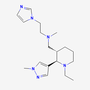 molecular formula C18H30N6 B6818597 N-[[(2R,3S)-1-ethyl-2-(1-methylpyrazol-4-yl)piperidin-3-yl]methyl]-2-imidazol-1-yl-N-methylethanamine 