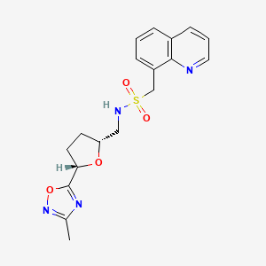 molecular formula C18H20N4O4S B6818618 N-[[(2R,5S)-5-(3-methyl-1,2,4-oxadiazol-5-yl)oxolan-2-yl]methyl]-1-quinolin-8-ylmethanesulfonamide 