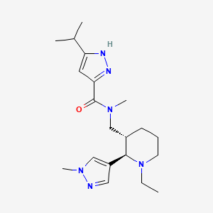molecular formula C20H32N6O B6818923 N-[[(2R,3S)-1-ethyl-2-(1-methylpyrazol-4-yl)piperidin-3-yl]methyl]-N-methyl-5-propan-2-yl-1H-pyrazole-3-carboxamide 