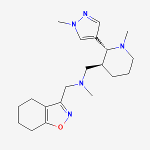 molecular formula C20H31N5O B6819228 N-methyl-1-[(2R,3S)-1-methyl-2-(1-methylpyrazol-4-yl)piperidin-3-yl]-N-(4,5,6,7-tetrahydro-1,2-benzoxazol-3-ylmethyl)methanamine 