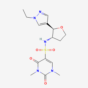 molecular formula C15H21N5O5S B6819239 N-[(2R,3S)-2-(1-ethylpyrazol-4-yl)oxolan-3-yl]-1,3-dimethyl-2,4-dioxopyrimidine-5-sulfonamide 