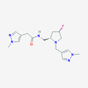 molecular formula C16H23FN6O B6819375 N-[[(2S,4S)-4-fluoro-1-[(1-methylpyrazol-4-yl)methyl]pyrrolidin-2-yl]methyl]-2-(1-methylpyrazol-4-yl)acetamide 