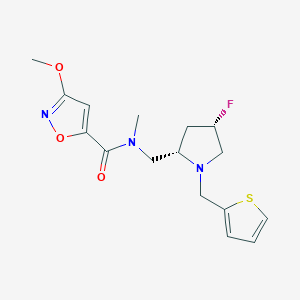 molecular formula C16H20FN3O3S B6819424 N-[[(2S,4S)-4-fluoro-1-(thiophen-2-ylmethyl)pyrrolidin-2-yl]methyl]-3-methoxy-N-methyl-1,2-oxazole-5-carboxamide 