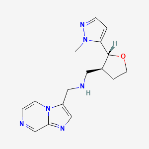 molecular formula C16H20N6O B6819468 N-(imidazo[1,2-a]pyrazin-3-ylmethyl)-1-[(2R,3S)-2-(2-methylpyrazol-3-yl)oxolan-3-yl]methanamine 