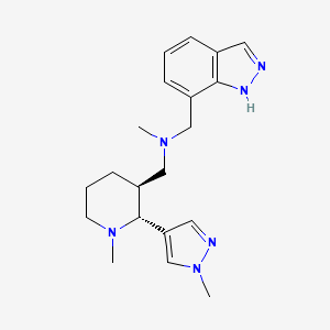 molecular formula C20H28N6 B6819492 N-(1H-indazol-7-ylmethyl)-N-methyl-1-[(2R,3S)-1-methyl-2-(1-methylpyrazol-4-yl)piperidin-3-yl]methanamine 