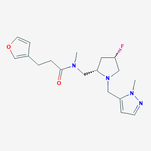 molecular formula C18H25FN4O2 B6819584 N-[[(2S,4S)-4-fluoro-1-[(2-methylpyrazol-3-yl)methyl]pyrrolidin-2-yl]methyl]-3-(furan-3-yl)-N-methylpropanamide 