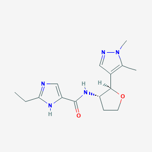 molecular formula C15H21N5O2 B6819627 N-[(2R,3S)-2-(1,5-dimethylpyrazol-4-yl)oxolan-3-yl]-2-ethyl-1H-imidazole-5-carboxamide 