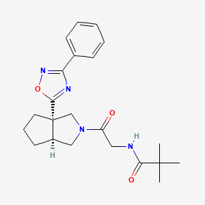 molecular formula C22H28N4O3 B6819717 N-[2-[(3aS,6aS)-3a-(3-phenyl-1,2,4-oxadiazol-5-yl)-1,3,4,5,6,6a-hexahydrocyclopenta[c]pyrrol-2-yl]-2-oxoethyl]-2,2-dimethylpropanamide 