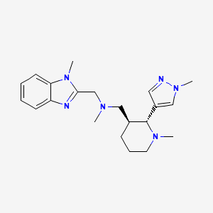 molecular formula C21H30N6 B6819862 N-methyl-N-[(1-methylbenzimidazol-2-yl)methyl]-1-[(2R,3S)-1-methyl-2-(1-methylpyrazol-4-yl)piperidin-3-yl]methanamine 