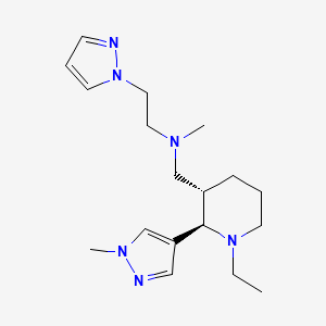 molecular formula C18H30N6 B6819892 N-[[(2R,3S)-1-ethyl-2-(1-methylpyrazol-4-yl)piperidin-3-yl]methyl]-N-methyl-2-pyrazol-1-ylethanamine 