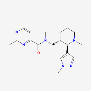 molecular formula C19H28N6O B6820015 N,2,6-trimethyl-N-[[(2R,3S)-1-methyl-2-(1-methylpyrazol-4-yl)piperidin-3-yl]methyl]pyrimidine-4-carboxamide 