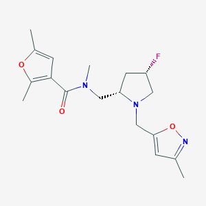 molecular formula C18H24FN3O3 B6820121 N-[[(2S,4S)-4-fluoro-1-[(3-methyl-1,2-oxazol-5-yl)methyl]pyrrolidin-2-yl]methyl]-N,2,5-trimethylfuran-3-carboxamide 
