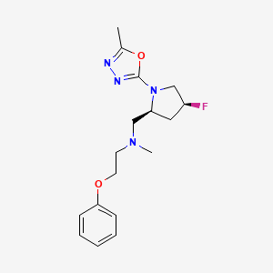 molecular formula C17H23FN4O2 B6820125 N-[[(2S,4S)-4-fluoro-1-(5-methyl-1,3,4-oxadiazol-2-yl)pyrrolidin-2-yl]methyl]-N-methyl-2-phenoxyethanamine 