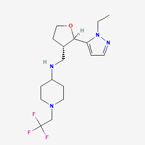 molecular formula C17H27F3N4O B6820156 N-[[(2R,3S)-2-(2-ethylpyrazol-3-yl)oxolan-3-yl]methyl]-1-(2,2,2-trifluoroethyl)piperidin-4-amine 