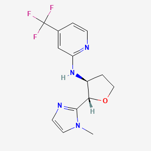 molecular formula C14H15F3N4O B6820269 N-[(2S,3S)-2-(1-methylimidazol-2-yl)oxolan-3-yl]-4-(trifluoromethyl)pyridin-2-amine 