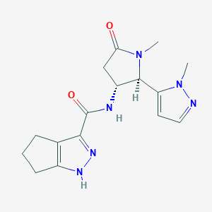 molecular formula C16H20N6O2 B6820440 N-[(2R,3R)-1-methyl-2-(2-methylpyrazol-3-yl)-5-oxopyrrolidin-3-yl]-1,4,5,6-tetrahydrocyclopenta[c]pyrazole-3-carboxamide 