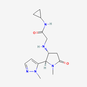 molecular formula C14H21N5O2 B6820597 N-cyclopropyl-2-[[(2R,3R)-1-methyl-2-(2-methylpyrazol-3-yl)-5-oxopyrrolidin-3-yl]amino]acetamide 