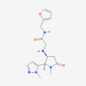 molecular formula C16H21N5O3 B6820630 N-(furan-2-ylmethyl)-2-[[(2R,3R)-1-methyl-2-(2-methylpyrazol-3-yl)-5-oxopyrrolidin-3-yl]amino]acetamide 