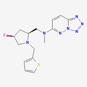 molecular formula C15H18FN7S B6820756 N-[[(2S,4S)-4-fluoro-1-(thiophen-2-ylmethyl)pyrrolidin-2-yl]methyl]-N-methyltetrazolo[1,5-b]pyridazin-6-amine 