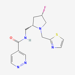 molecular formula C14H16FN5OS B6820778 N-[[(2S,4S)-4-fluoro-1-(1,3-thiazol-2-ylmethyl)pyrrolidin-2-yl]methyl]pyridazine-4-carboxamide 