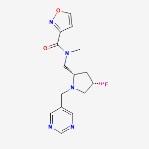 molecular formula C15H18FN5O2 B6820848 N-[[(2S,4S)-4-fluoro-1-(pyrimidin-5-ylmethyl)pyrrolidin-2-yl]methyl]-N-methyl-1,2-oxazole-3-carboxamide 