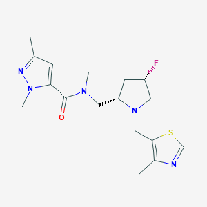 molecular formula C17H24FN5OS B6821234 N-[[(2S,4S)-4-fluoro-1-[(4-methyl-1,3-thiazol-5-yl)methyl]pyrrolidin-2-yl]methyl]-N,2,5-trimethylpyrazole-3-carboxamide 