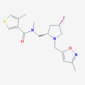 molecular formula C17H22FN3O2S B6821253 N-[[(2S,4S)-4-fluoro-1-[(3-methyl-1,2-oxazol-5-yl)methyl]pyrrolidin-2-yl]methyl]-N,4-dimethylthiophene-3-carboxamide 