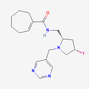 molecular formula C18H25FN4O B6821638 N-[[(2S,4S)-4-fluoro-1-(pyrimidin-5-ylmethyl)pyrrolidin-2-yl]methyl]cycloheptene-1-carboxamide 