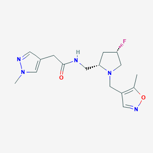 molecular formula C16H22FN5O2 B6821651 N-[[(2S,4S)-4-fluoro-1-[(5-methyl-1,2-oxazol-4-yl)methyl]pyrrolidin-2-yl]methyl]-2-(1-methylpyrazol-4-yl)acetamide 