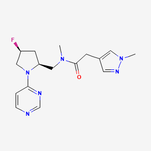 molecular formula C16H21FN6O B6821657 N-[[(2S,4S)-4-fluoro-1-pyrimidin-4-ylpyrrolidin-2-yl]methyl]-N-methyl-2-(1-methylpyrazol-4-yl)acetamide 