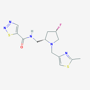 molecular formula C13H16FN5OS2 B6821677 N-[[(2S,4S)-4-fluoro-1-[(2-methyl-1,3-thiazol-4-yl)methyl]pyrrolidin-2-yl]methyl]thiadiazole-5-carboxamide 