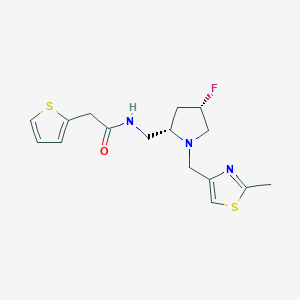 molecular formula C16H20FN3OS2 B6821691 N-[[(2S,4S)-4-fluoro-1-[(2-methyl-1,3-thiazol-4-yl)methyl]pyrrolidin-2-yl]methyl]-2-thiophen-2-ylacetamide 