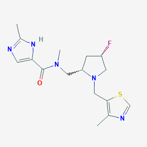 molecular formula C16H22FN5OS B6821715 N-[[(2S,4S)-4-fluoro-1-[(4-methyl-1,3-thiazol-5-yl)methyl]pyrrolidin-2-yl]methyl]-N,2-dimethyl-1H-imidazole-5-carboxamide 