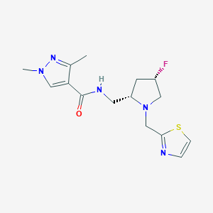 molecular formula C15H20FN5OS B6821802 N-[[(2S,4S)-4-fluoro-1-(1,3-thiazol-2-ylmethyl)pyrrolidin-2-yl]methyl]-1,3-dimethylpyrazole-4-carboxamide 
