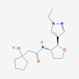 molecular formula C16H25N3O3 B6821968 N-[(2R,3S)-2-(1-ethylpyrazol-4-yl)oxolan-3-yl]-2-(1-hydroxycyclopentyl)acetamide 