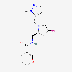 molecular formula C16H23FN4O2 B6821981 N-[[(2S,4S)-4-fluoro-1-[(2-methylpyrazol-3-yl)methyl]pyrrolidin-2-yl]methyl]-3,4-dihydro-2H-pyran-5-carboxamide 