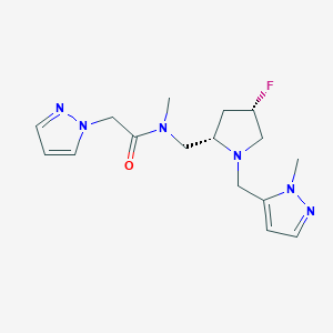 molecular formula C16H23FN6O B6822006 N-[[(2S,4S)-4-fluoro-1-[(2-methylpyrazol-3-yl)methyl]pyrrolidin-2-yl]methyl]-N-methyl-2-pyrazol-1-ylacetamide 