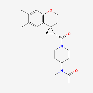 molecular formula C22H30N2O3 B6822061 N-[1-[(1'R,4S)-6,7-dimethylspiro[2,3-dihydrochromene-4,2'-cyclopropane]-1'-carbonyl]piperidin-4-yl]-N-methylacetamide 