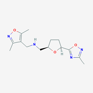 molecular formula C14H20N4O3 B6822081 N-[(3,5-dimethyl-1,2-oxazol-4-yl)methyl]-1-[(2R,5S)-5-(3-methyl-1,2,4-oxadiazol-5-yl)oxolan-2-yl]methanamine 