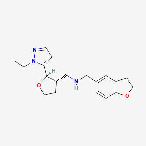 molecular formula C19H25N3O2 B6822130 N-(2,3-dihydro-1-benzofuran-5-ylmethyl)-1-[(2R,3S)-2-(2-ethylpyrazol-3-yl)oxolan-3-yl]methanamine 