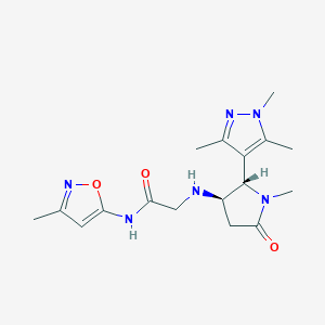 molecular formula C17H24N6O3 B6822171 N-(3-methyl-1,2-oxazol-5-yl)-2-[[(2S,3R)-1-methyl-5-oxo-2-(1,3,5-trimethylpyrazol-4-yl)pyrrolidin-3-yl]amino]acetamide 