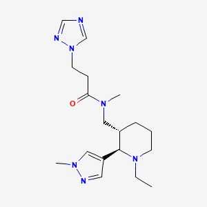 molecular formula C18H29N7O B6822210 N-[[(2R,3S)-1-ethyl-2-(1-methylpyrazol-4-yl)piperidin-3-yl]methyl]-N-methyl-3-(1,2,4-triazol-1-yl)propanamide 