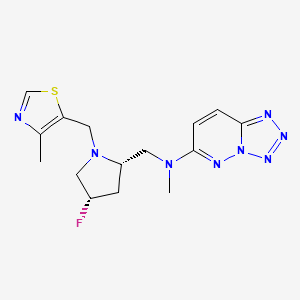 molecular formula C15H19FN8S B6822237 N-[[(2S,4S)-4-fluoro-1-[(4-methyl-1,3-thiazol-5-yl)methyl]pyrrolidin-2-yl]methyl]-N-methyltetrazolo[1,5-b]pyridazin-6-amine 
