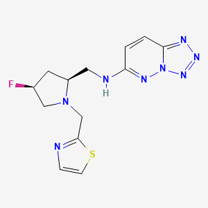 molecular formula C13H15FN8S B6822271 N-[[(2S,4S)-4-fluoro-1-(1,3-thiazol-2-ylmethyl)pyrrolidin-2-yl]methyl]tetrazolo[1,5-b]pyridazin-6-amine 