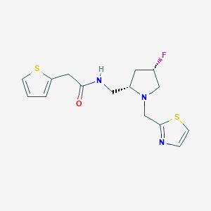 molecular formula C15H18FN3OS2 B6822475 N-[[(2S,4S)-4-fluoro-1-(1,3-thiazol-2-ylmethyl)pyrrolidin-2-yl]methyl]-2-thiophen-2-ylacetamide 