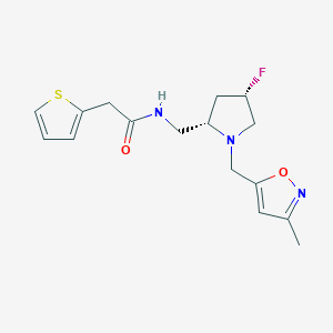 molecular formula C16H20FN3O2S B6822491 N-[[(2S,4S)-4-fluoro-1-[(3-methyl-1,2-oxazol-5-yl)methyl]pyrrolidin-2-yl]methyl]-2-thiophen-2-ylacetamide 